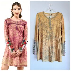 NWT Aratta Under the Moon Light Tunic or Mini Dress in Mustard Yellow Acid Wash